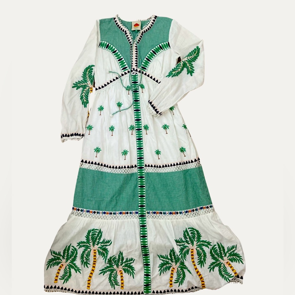 FARM Rio. Love the dress; too long & didn’t want to hem bc of bottom detail.